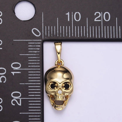 24K Gold Filled CZ Skull Skeleton Human Anatomy Pendant | AH202