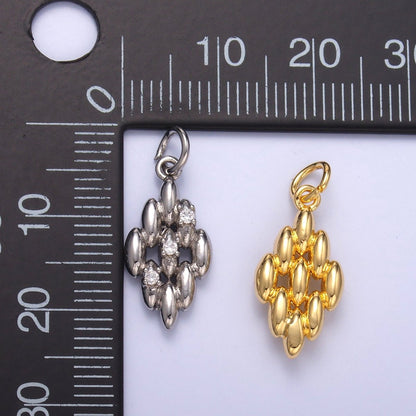 24K Gold Filled Geometric Sphere Quilted Charm in Gold &amp; Silver | N005