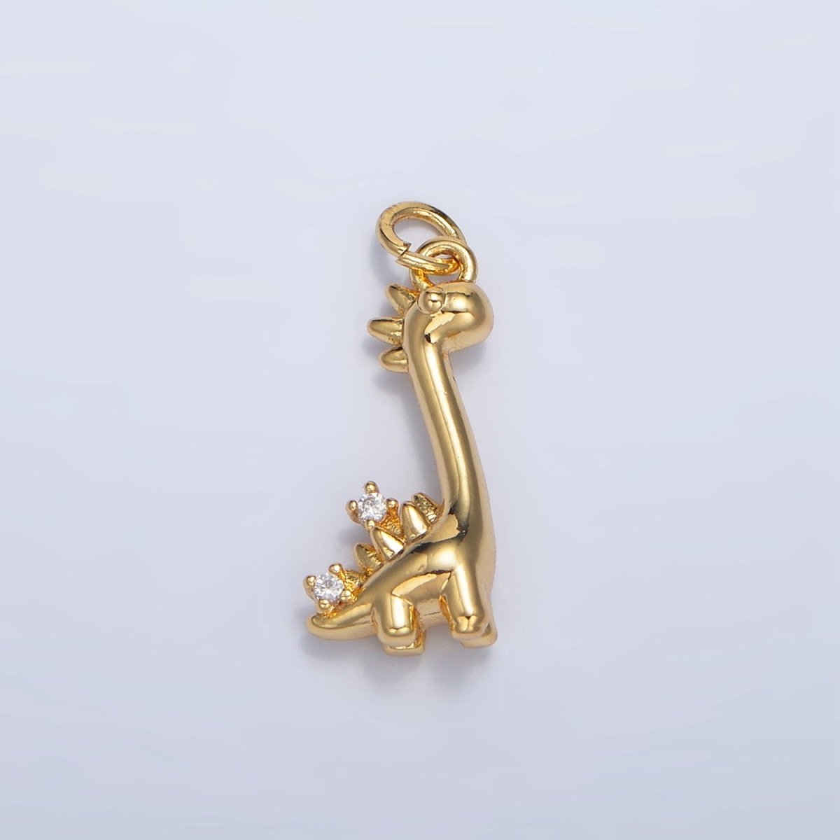 24K Gold Filled CZ Spiked Brachiosaurus Dinosaur Multidimensional 3D Charm | W022