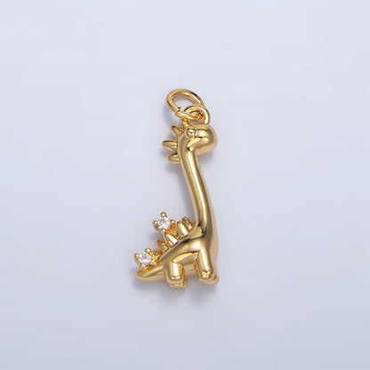 24K Gold Filled CZ Spiked Brachiosaurus Dinosaur Multidimensional 3D Charm | W022