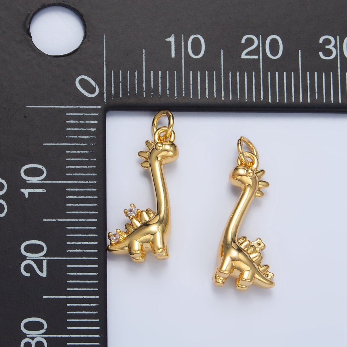 24K Gold Filled CZ Spiked Brachiosaurus Dinosaur Multidimensional 3D Charm | W022