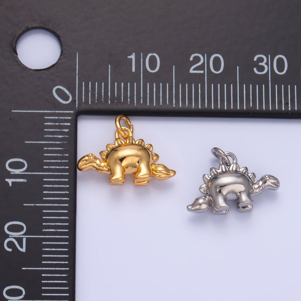 24K Gold Filled CZ Spiked Stegosaurus Dinosaur Multidimensional 3D Charm in Gold &amp; Silver | W139