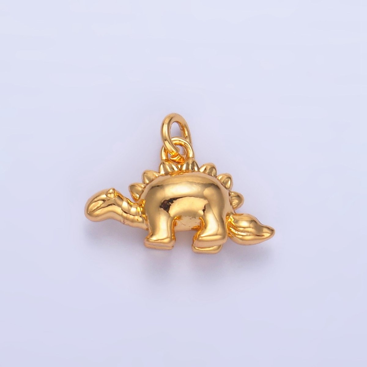 24K Gold Filled CZ Spiked Stegosaurus Dinosaur Multidimensional 3D Charm in Gold &amp; Silver | W139