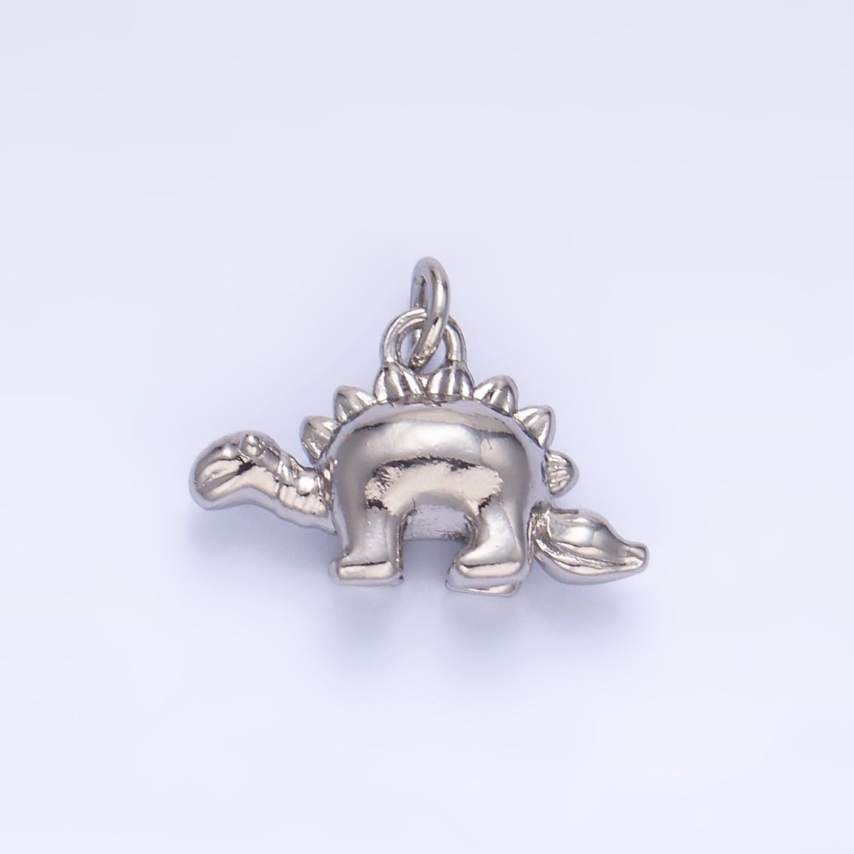 24K Gold Filled CZ Spiked Stegosaurus Dinosaur Multidimensional 3D Charm in Gold &amp; Silver | W139
