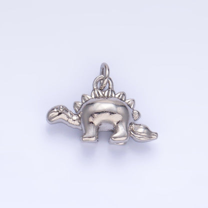 24K Gold Filled CZ Spiked Stegosaurus Dinosaur Multidimensional 3D Charm in Gold &amp; Silver | W139