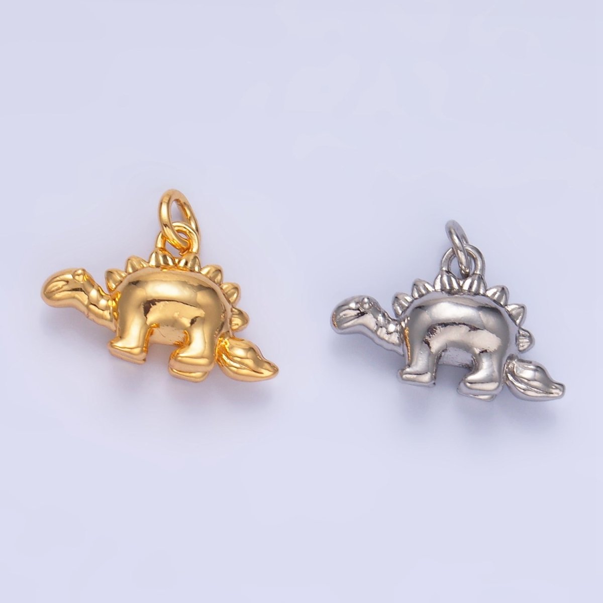 24K Gold Filled CZ Spiked Stegosaurus Dinosaur Multidimensional 3D Charm in Gold &amp; Silver | W139