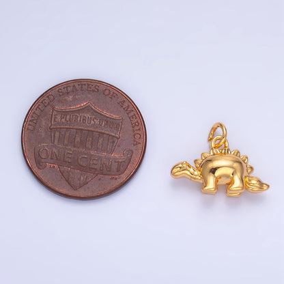 24K Gold Filled CZ Spiked Stegosaurus Dinosaur Multidimensional 3D Charm in Gold &amp; Silver | W139