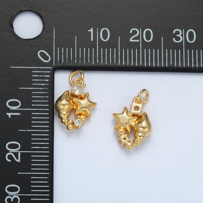 24K Gold Filled CZ Star Clam Shell Sea Foam Ocean Charm | AC165