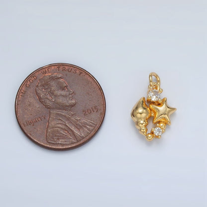 24K Gold Filled CZ Star Clam Shell Sea Foam Ocean Charm | AC165
