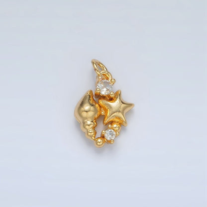 24K Gold Filled CZ Star Clam Shell Sea Foam Ocean Charm | AC165