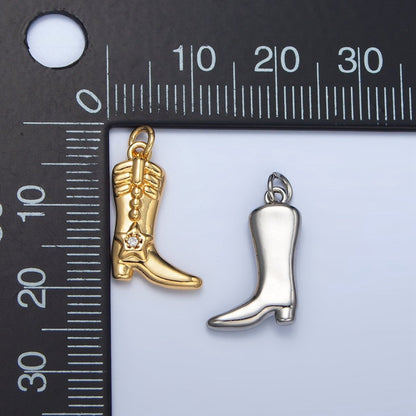 24K Gold Filled 17mm CZ Star Cowboy Boots Charm in Gold &amp; Silver | W079