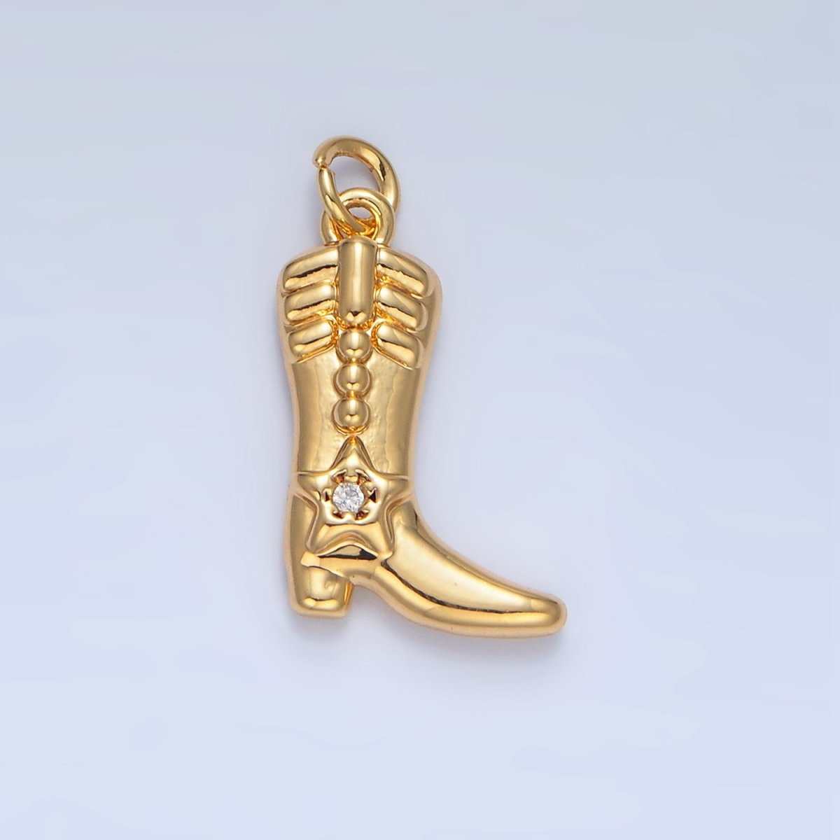 24K Gold Filled 17mm CZ Star Cowboy Boots Charm in Gold &amp; Silver | W079
