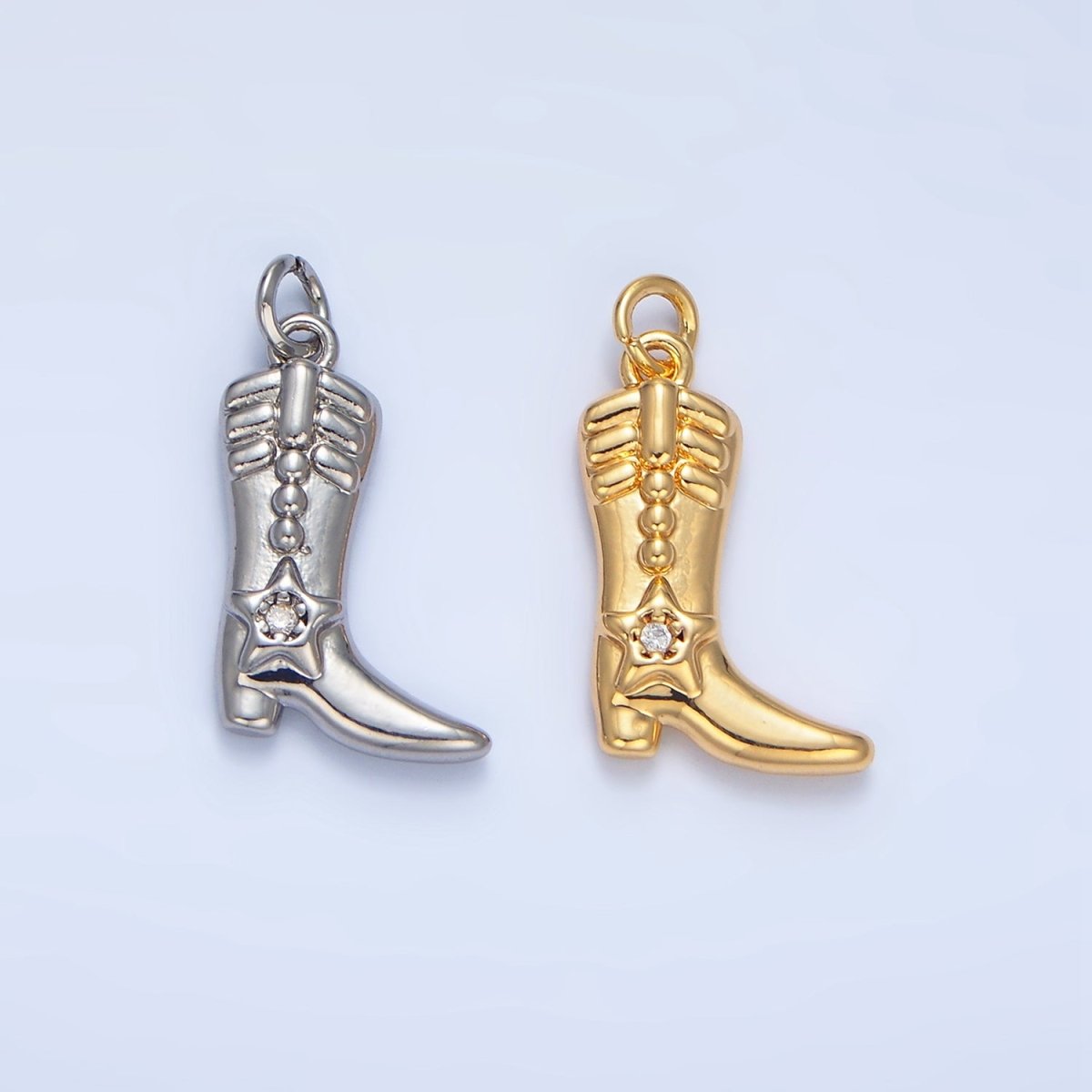 24K Gold Filled 17mm CZ Star Cowboy Boots Charm in Gold &amp; Silver | W079