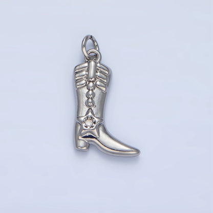 24K Gold Filled 17mm CZ Star Cowboy Boots Charm in Gold &amp; Silver | W079