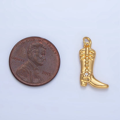 24K Gold Filled 17mm CZ Star Cowboy Boots Charm in Gold &amp; Silver | W079