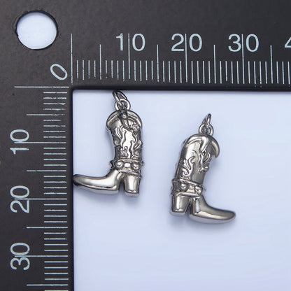 24K Gold Filled 17mm CZ Star Cowboy Boots Charm in Gold &amp; Silver | W079