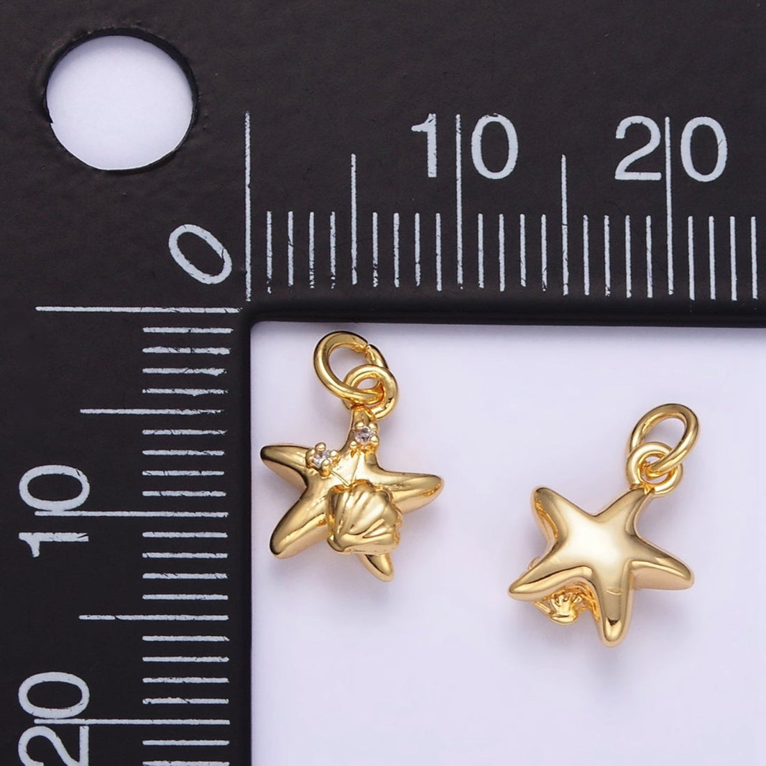 24K Gold Filled CZ Starfish Clam Shell Puffed Mini Charm | AG842