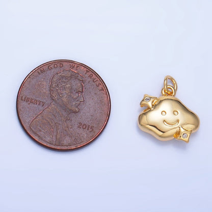 24K Gold Filled CZ Starry Smiley Face Cloud Multidimensional 3D Charm | W019