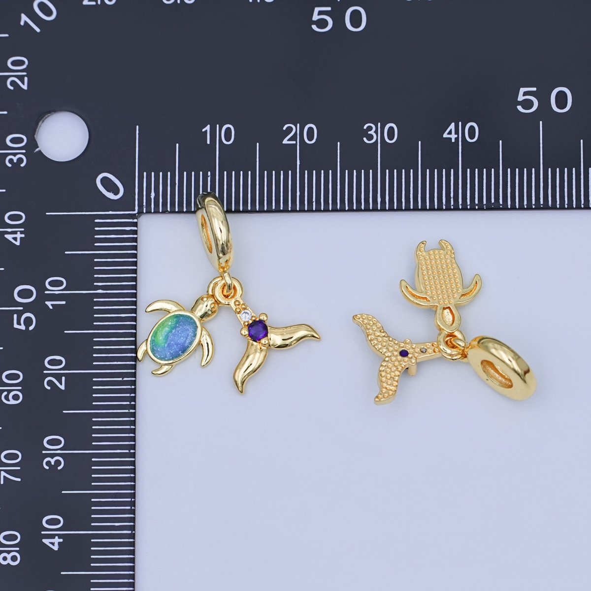 24K Gold Filled CZ Turtle Fish Tail Rondelle Drop Pendant | AF421