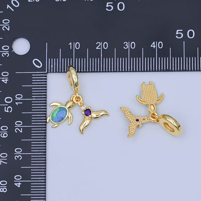24K Gold Filled CZ Turtle Fish Tail Rondelle Drop Pendant | AF421