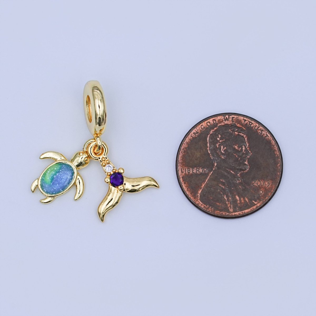 24K Gold Filled CZ Turtle Fish Tail Rondelle Drop Pendant | AF421