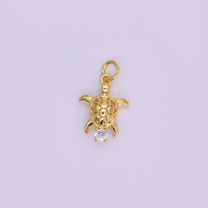 24K Gold Filled CZ Turtle Tortoise 3D Multidimensional Mini Charm | N847