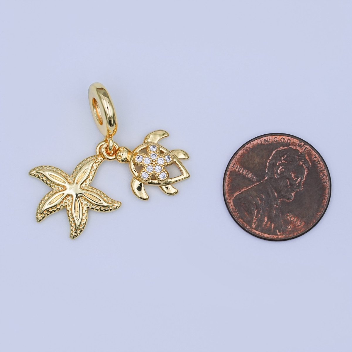 24K Gold Filled CZ Turtle Tortoise Starfish Rondelle Drop Pendant | AF424