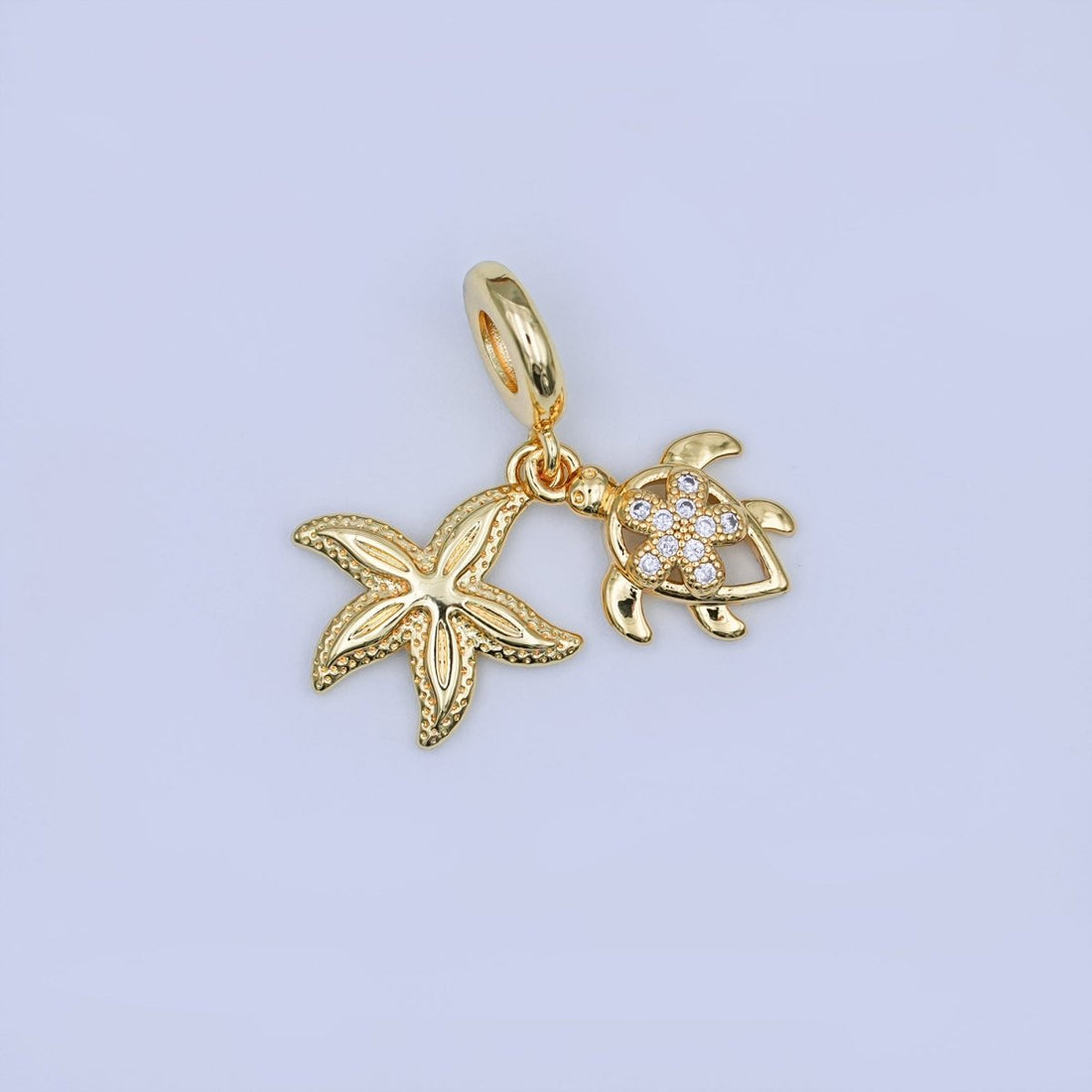 24K Gold Filled CZ Turtle Tortoise Starfish Rondelle Drop Pendant | AF424