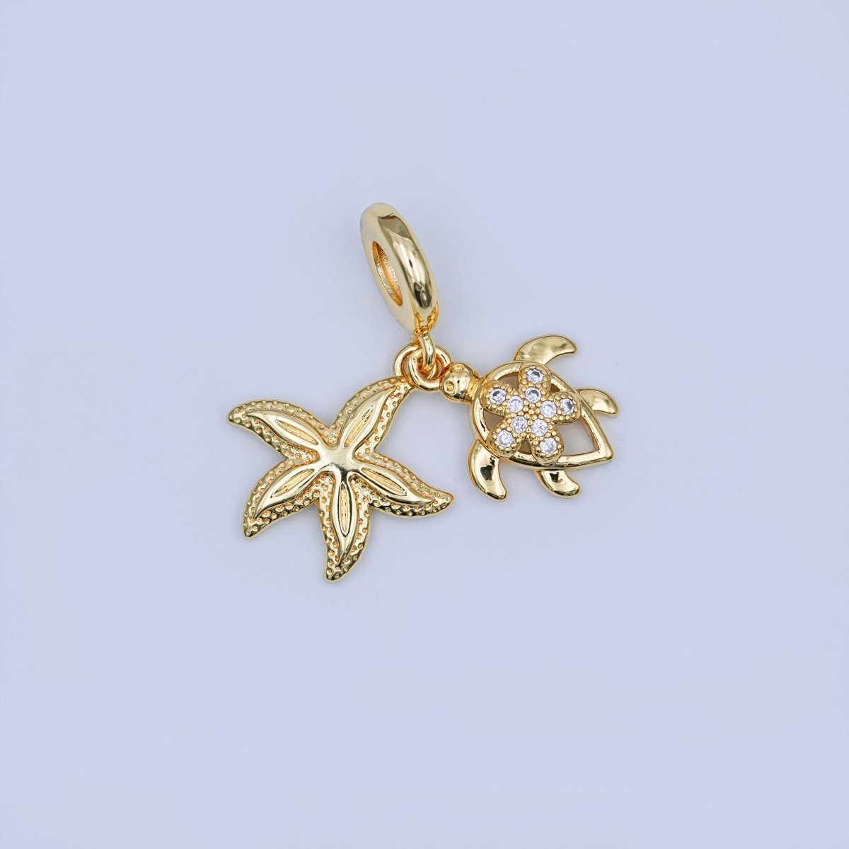 24K Gold Filled CZ Turtle Tortoise Starfish Rondelle Drop Pendant | AF424