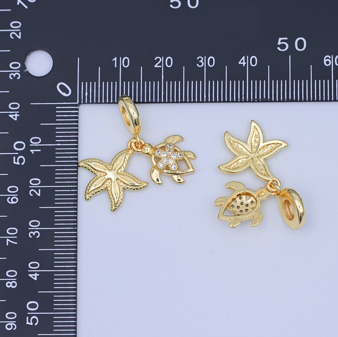 24K Gold Filled CZ Turtle Tortoise Starfish Rondelle Drop Pendant | AF424