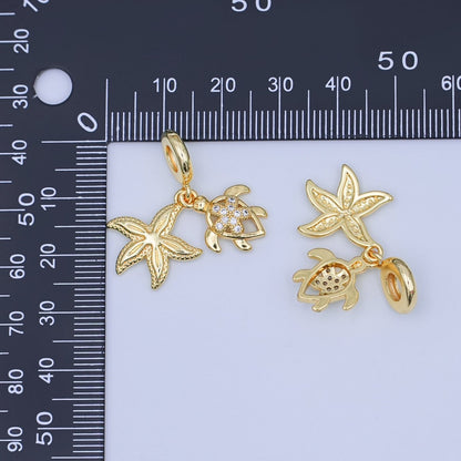 24K Gold Filled CZ Turtle Tortoise Starfish Rondelle Drop Pendant | AF424