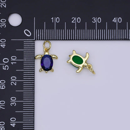 24K Gold Filled CZ Turtle Turquoise Animal Charm | X146 - X232