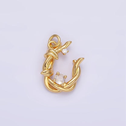 24K Gold Filled CZ U-Shaped Nature Leaf Horseshoe Charm in Gold &amp; Silver | AG846