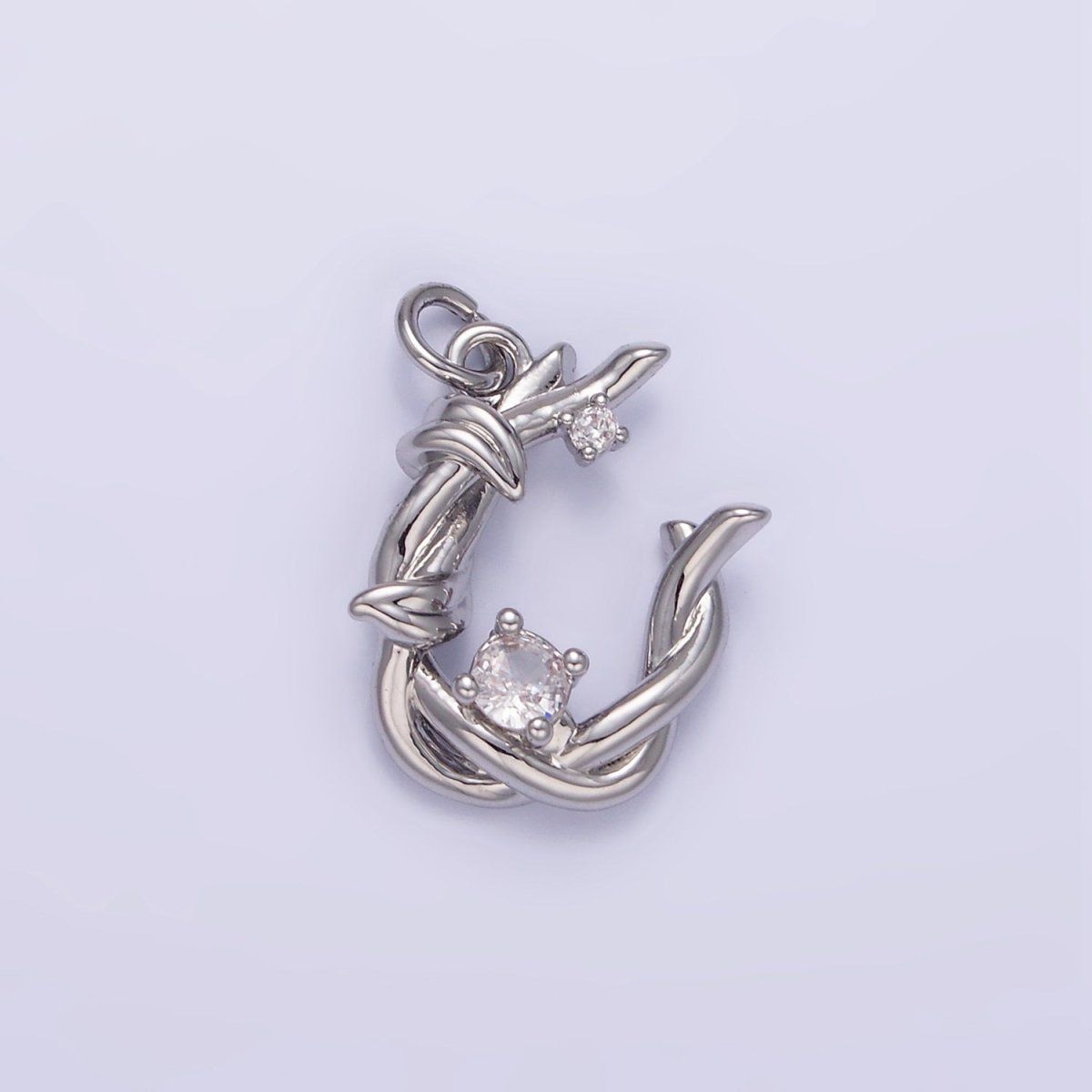 24K Gold Filled CZ U-Shaped Nature Leaf Horseshoe Charm in Gold &amp; Silver | AG846