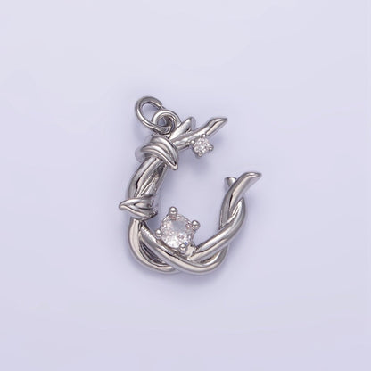 24K Gold Filled CZ U-Shaped Nature Leaf Horseshoe Charm in Gold &amp; Silver | AG846