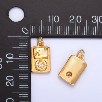 24K Gold Filled CZ Vintage Music Player Multidimensional 3D Charm | W042