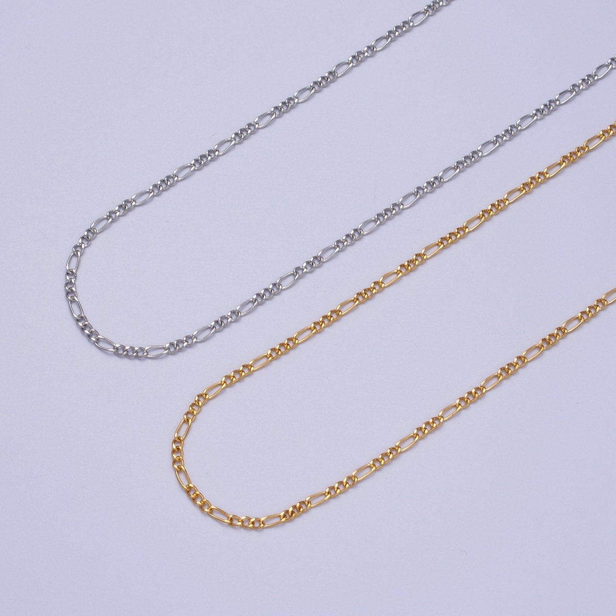 24K Gold Filled Dainty 2mm Figaro Chain Bulk Gold, Silver Unfinished Chain | ROLL-980, ROLL-981 Clearance Pricing