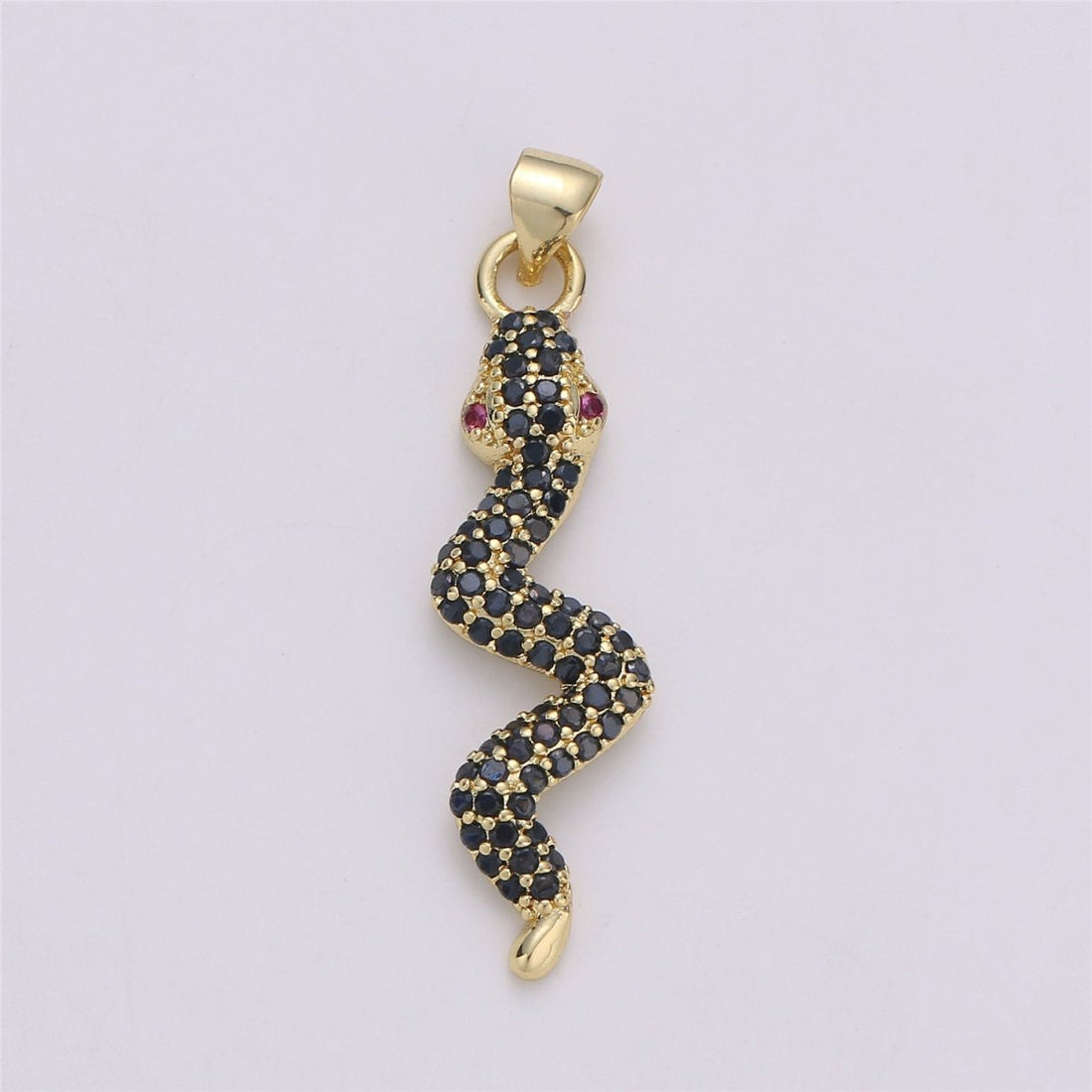 24K Gold Filled Dainty Black Snake Pendant with Micro Pave Pink Cubic Zirconia CZ Stone for Necklace or Bracelet I-573