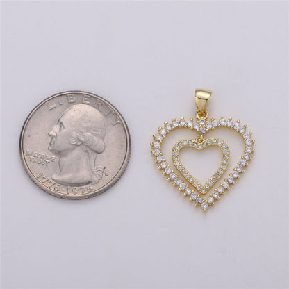 24K Gold Filled Dainty Dangle Twin Heart Pendant with Micro Pave Cubic Zirconia CZ Stone for Family Lover Necklace or Bracelet I-594