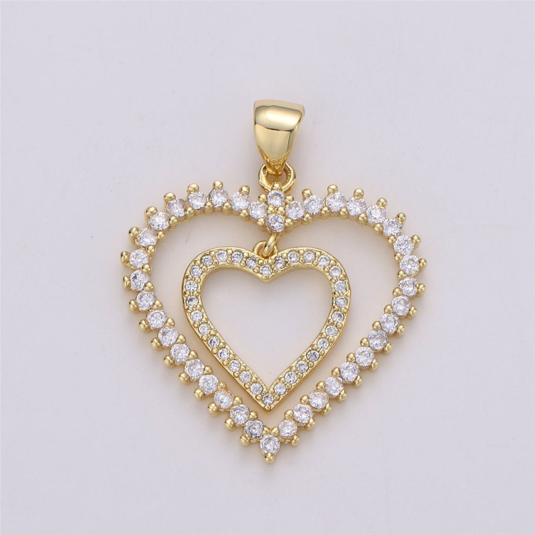 24K Gold Filled Dainty Dangle Twin Heart Pendant with Micro Pave Cubic Zirconia CZ Stone for Family Lover Necklace or Bracelet I-594