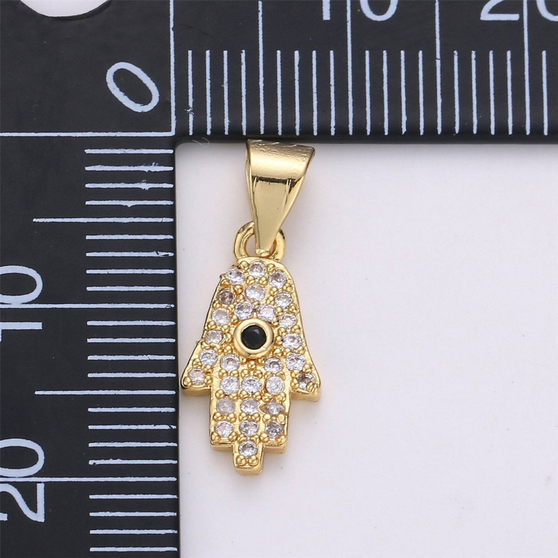 24K Gold Filled Dainty Evil Eye Pendant Hamsa Hand with Micro Pave Cubic Zirconia CZ Stone for Spiritual Talisman Necklace or Bracelet I-587