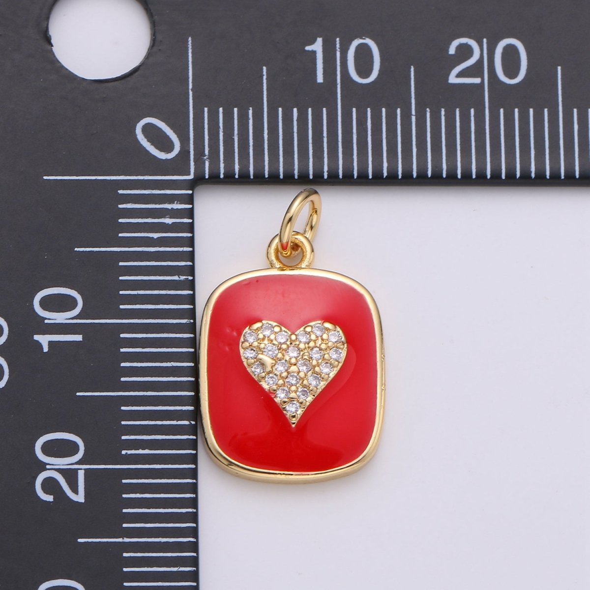 24K Gold Filled Dainty Heart Enamel Charm in Black, White, Red or Pink with Micro Pave Cubic Zirconia CZ Stone for Necklace or Bracelet |OLD- C-866, C-867