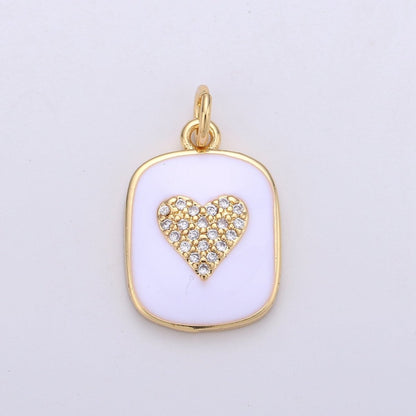 24K Gold Filled Dainty Heart Enamel Charm in Black, White, Red or Pink with Micro Pave Cubic Zirconia CZ Stone for Necklace or Bracelet |OLD- C-866, C-867
