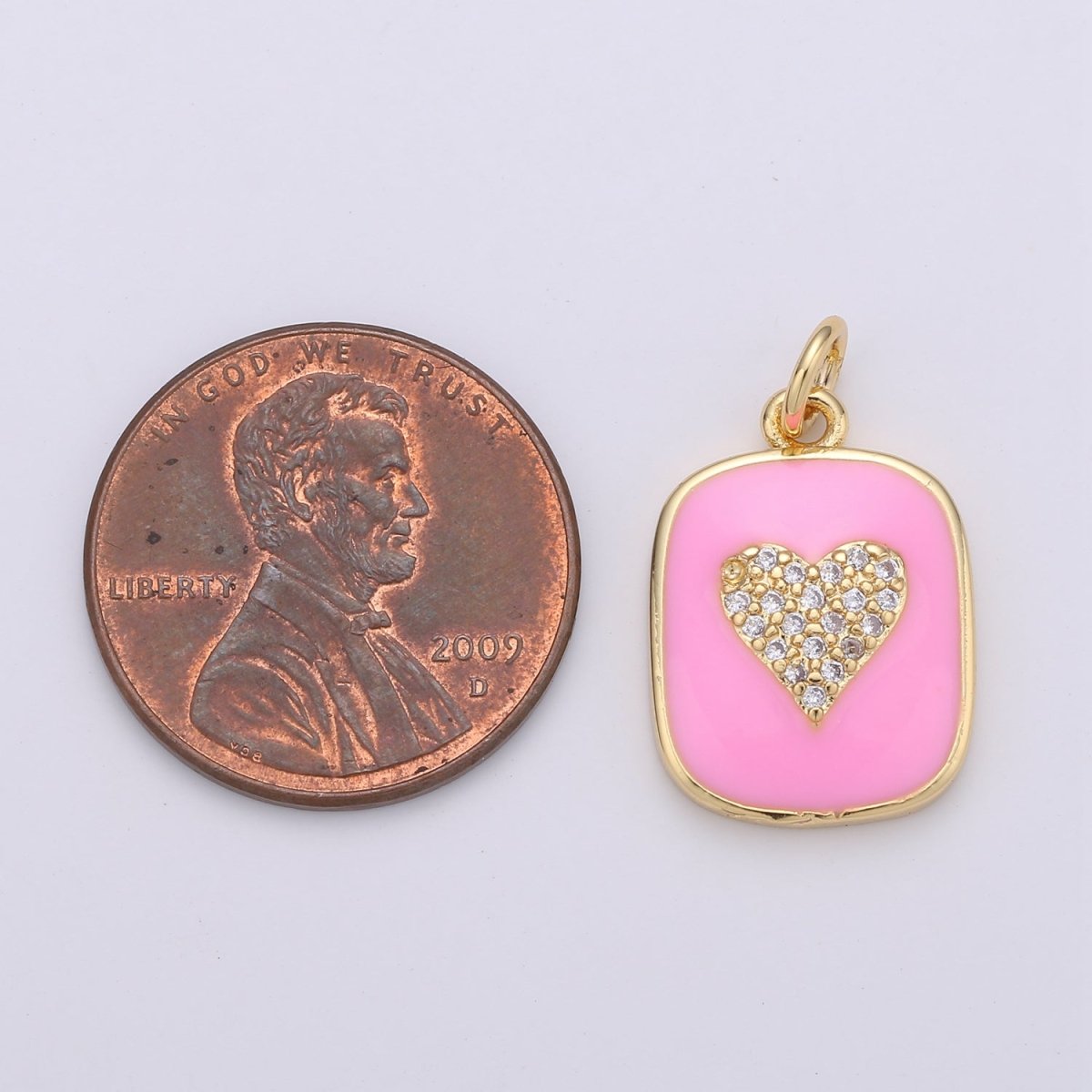 24K Gold Filled Dainty Heart Enamel Charm in Black, White, Red or Pink with Micro Pave Cubic Zirconia CZ Stone for Necklace or Bracelet |OLD- C-866, C-867
