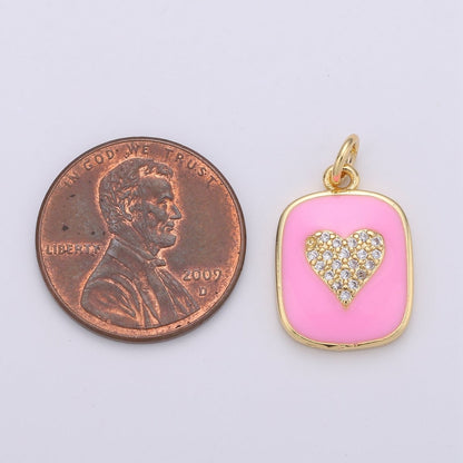 24K Gold Filled Dainty Heart Enamel Charm in Black, White, Red or Pink with Micro Pave Cubic Zirconia CZ Stone for Necklace or Bracelet |OLD- C-866, C-867