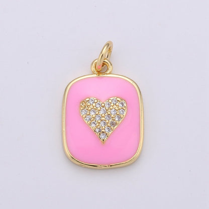 24K Gold Filled Dainty Heart Enamel Charm in Black, White, Red or Pink with Micro Pave Cubic Zirconia CZ Stone for Necklace or Bracelet |OLD- C-866, C-867