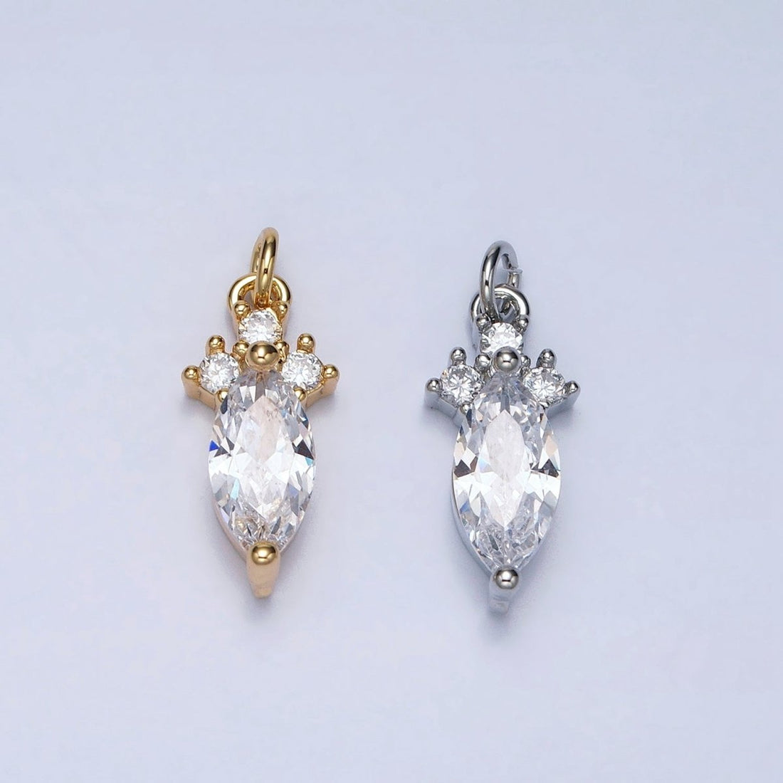 24K Gold Filled Dainty Marquise Triple Clear CZ Add-On Charm in Gold &amp; Silver | AC611 AC612