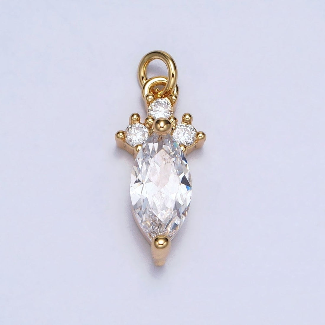 24K Gold Filled Dainty Marquise Triple Clear CZ Add-On Charm in Gold &amp; Silver | AC611 AC612