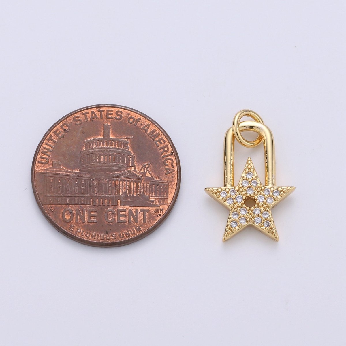 24K Gold Filled Dainty Star Padlock Charm with Micro Pave Cubic Zirconia CZ Stone for Celestial Lock Necklace or Bracelet D-001