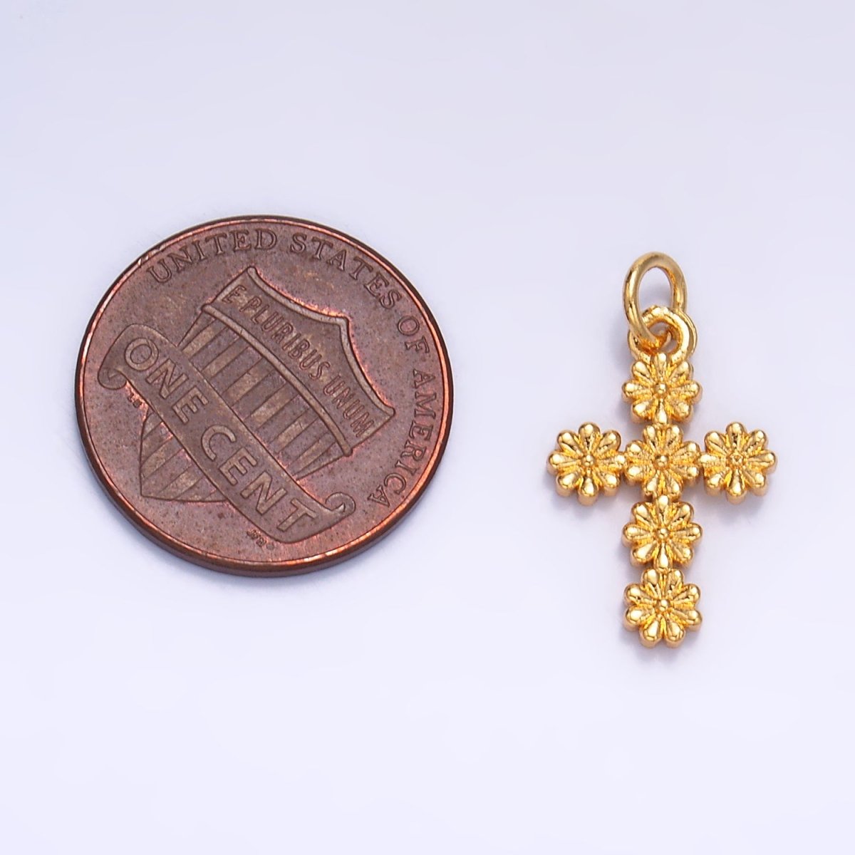 24K Gold Filled Daisy Flower Religious Cross Charm | W325